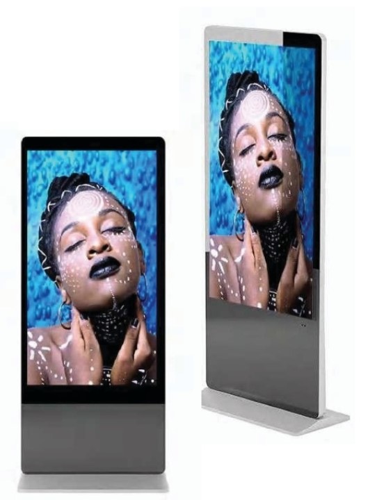 digital screen showing a black beautiful lady in makeup in a blue background